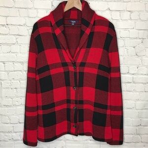 Chaps Red Black Buffalo button sweater jacket L